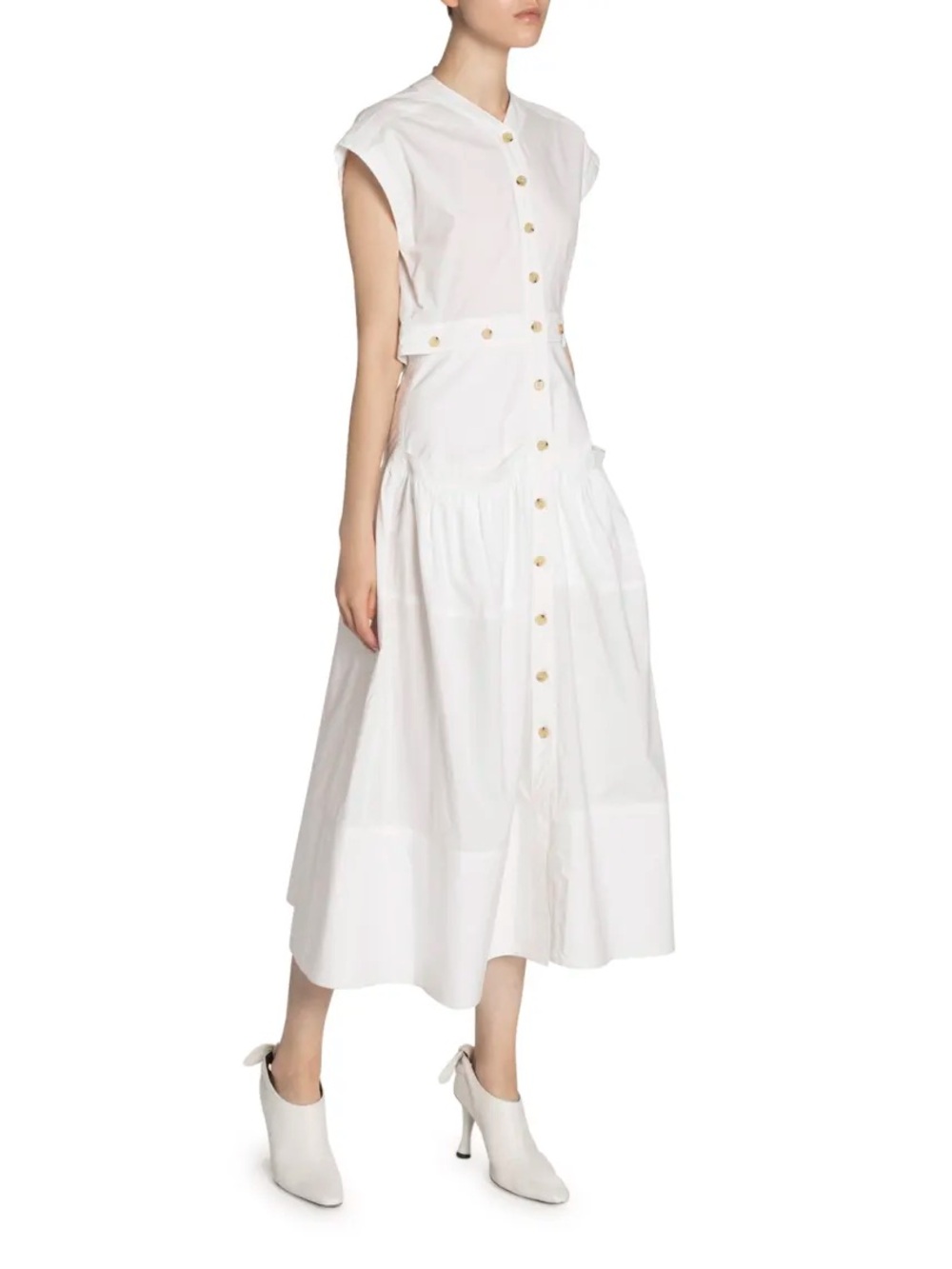 Proenza Schouler Short Sleeves Poplin Cotton Midi Dress in White sz S